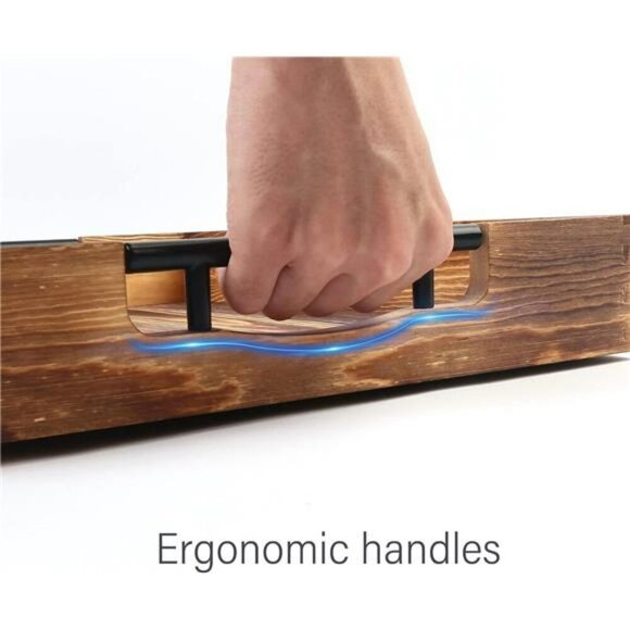 Large Wood Ottoman Tray with Handles for Coffee Table Living Room Decor 17x13 - Picture 4 of 7